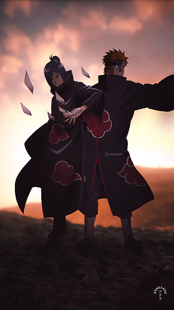 Yahiko and Konan, Red, cloud, sky, ANASXART, Pain, Akhatsuki, Naruto Shippuuden, Naruto HD phone wallpaper