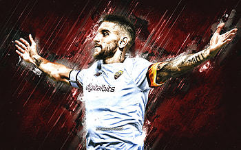 Lorenzo Pellegrini, AS Roma, Italian football midfielder, red stone background, soccer, Serie A, Italy HD wallpaper