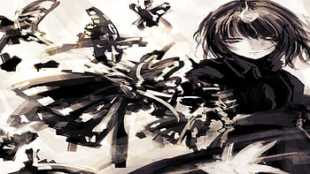 Touhou B/W, white, black, cute, girl, beautiful, beauty, woman, butterflies, anime, butterfly HD wallpaper