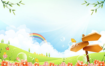 Directions to Over the Rainbow, grass, tree, day, leaves, wood, abstract, rainbow, clouds, nature, flowers, sky, arrow, direction HD wallpaper
