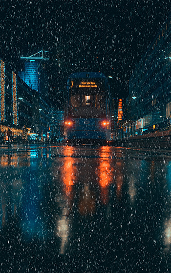 Transport, Rain, Night, City, Dark, Evening HD phone wallpaper