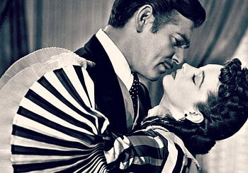 Gone with the Wind (1939), white, black, man, girl, Clark Gable, actress, woman, stripes, Gone with the Wind, love, movie, actor, couple, Vivien Leigh, kiss HD wallpaper