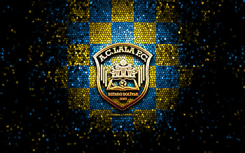 AC Lala FC, glitter logo, La Liga FutVe, yellow blue checkered background, soccer, Venezuelan football club, AC Lala FC logo, mosaic art, football, AC Lala, Venezuelan Primera Division, Lala FC HD wallpaper