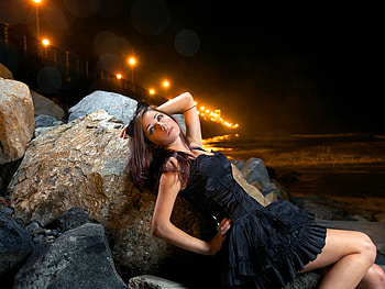 Hitchhiking, alone, girl, lonely, woman, lady, lights, road, loneliness HD wallpaper