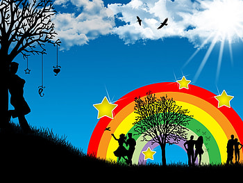 Observer, Summer Love, skyl rainbow, abstract, clouds, , people, tree HD wallpaper