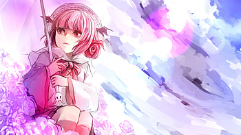 anime, girl, art, umbrella, flowers, pink HD wallpaper