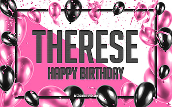 Happy Birtay Therese, Birtay Balloons Background, Therese, with names, Therese Happy Birtay, Pink Balloons Birtay Background, greeting card, Therese Birtay HD wallpaper