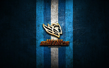 Salt Lake Stallions, golden logo, AAF, blue metal background, american football team, Salt Lake Stallions logo, american football HD wallpaper