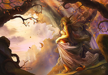 Elf, , girl, beauty, fantasy, abstract, clouds, sky, sun, forest HD wallpaper
