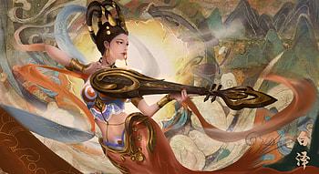 Goddess, frumusete, instrument, baize, art, fantasy, luminos, girl HD wallpaper
