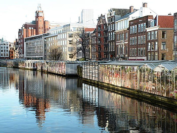 Amsterdam, channel, reflection, water, flower market HD wallpaper