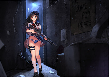 Anime Original, Anime, girl, gun, school HD wallpaper