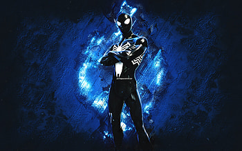 Fortnite Symbiote Suit Spider-Man Marigold Skin, Fortnite, main characters, blue stone background, Symbiote Suit Spider-Man, Fortnite skins, Symbiote Suit Spider-Man Skin, Symbiote Suit Spider-Man Fortnite, Fortnite characters HD wallpaper