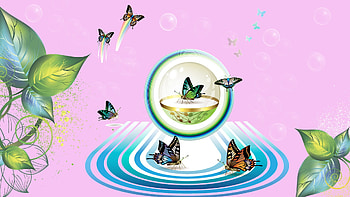 Butterfly Fantasy, butterflies, plants, globe, firefox persona, bubbles, rainbow trails HD wallpaper