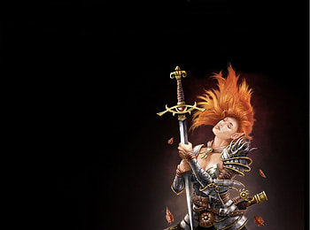 Warrior's Pray, pray, leaves, sword, armour, red head, woman HD wallpaper