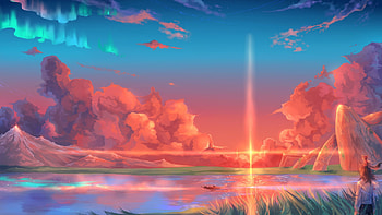 Watching Nature Scenery With Friend, anime-girl, anime, artist, artwork, digital-art HD wallpaper