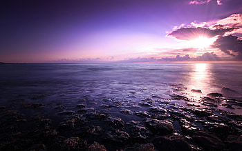 Sunset, dusky skyline, coast, sea, nature HD wallpaper