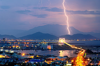 Building, , Lightning, Bridge, Danang HD wallpaper