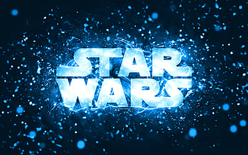 Star Wars blue logo, , blue neon lights, creative, blue abstract background, Star Wars logo, brands, Star Wars HD wallpaper