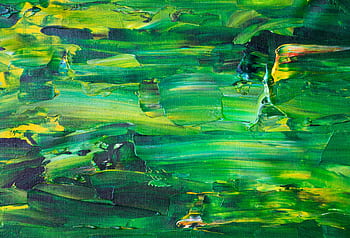 Bold and colorful abstract painting featuring greens and yellows, showcasing dynamic brushstrokes. HD wallpaper