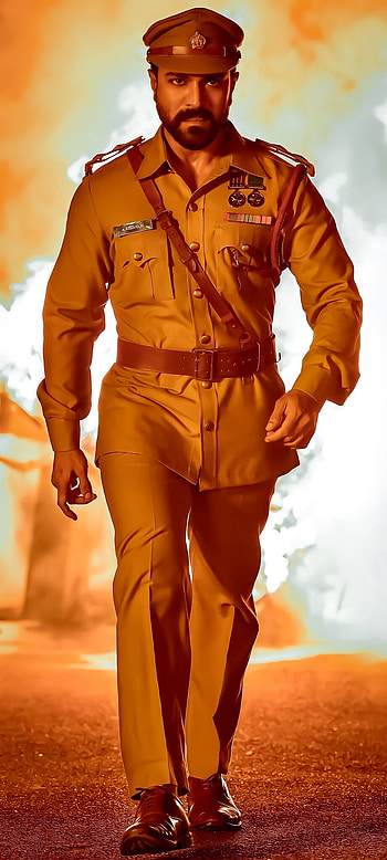 Ramcharan, military_person, orange, rrr HD phone wallpaper