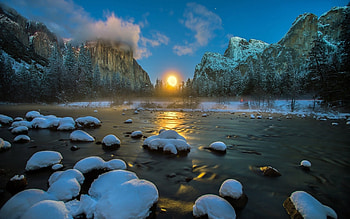 El Capitan, snow, nature, water, park, sunset, ice, winter, california, graphy, national, yosemite HD wallpaper