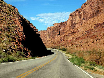 Around the Bend, road, sky, canyon, rock HD wallpaper
