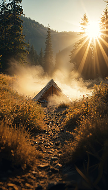 Serene Camping Trip: A Tranquil , camping, sunrise, mountain HD phone wallpaper