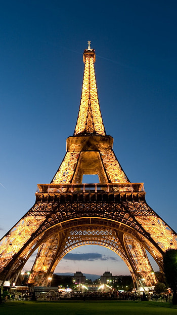 Eiffel Tower lights, Bottom view, Stunning cityscape, Nighttime beauty HD phone wallpaper