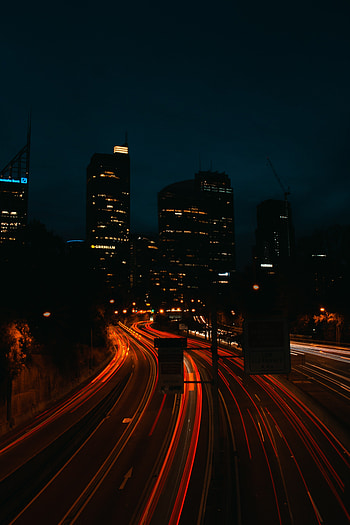 Dark, cityscape, highway, buildings HD phone wallpaper