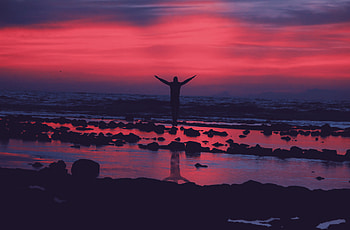 Sunset, Stones, Shore, Bank, Dark, Bounce, Jump, Guy HD wallpaper