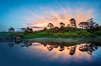 Nature, Trees, Sunset, Lake, Hill HD wallpaper