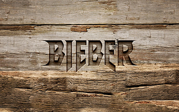 Justin Bieber wooden logo, , wooden backgrounds, music stars, Justin Bieber logo, Justin Drew Bieber, creative, wood carving, Justin Bieber HD wallpaper