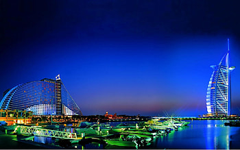 Cities, Water, City, Lights, Dubai, Beauty, Evening HD wallpaper