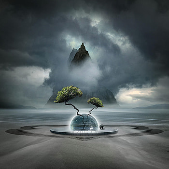 Art, Clouds, Mountain, Wood, Tree, Fog, Ball, Fiction, That's Incredible HD phone wallpaper
