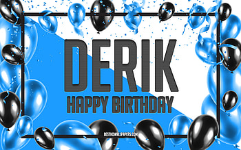 Happy Birtay Derik, Birtay Balloons Background, Derik, with names, Derik Happy Birtay, Blue Balloons Birtay Background, Derik Birtay HD wallpaper