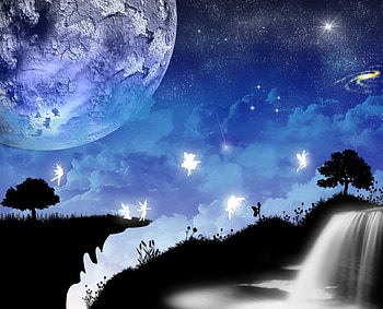 Waterfall in the Night, night, moon, fantasy, waterfall, anstract HD wallpaper