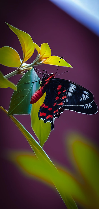 Animals, Leaves, Plant, Pattern, Butterfly, Wings HD phone wallpaper