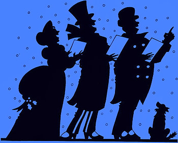 Christmas songs, dog, carols, holiday, men, christmas, silhouettes, songs, woman HD wallpaper