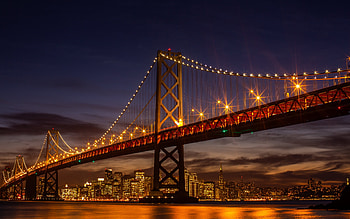 Oakland travels, Bay Bridge enchantment, San Francisco skyline, Evening wonders HD wallpaper