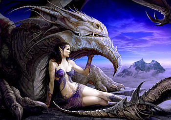 Dragon Queen, blue, frumusete, fantasy, art, dragon, girl, luminos, queen HD wallpaper