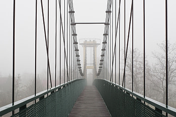 Suspension bridge, bridge, winter, foggy day HD wallpaper