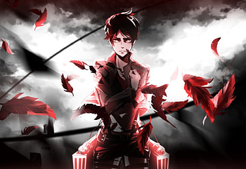 Eren Yeager, attack on titan, feathers, titan, shingeki no kyojin, sky, eren, dark HD wallpaper