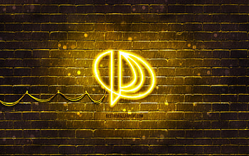 Palit yellow logo, , yellow brickwall, Palit logo, brands, Palit neon logo, Palit HD wallpaper