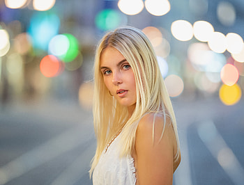 Blonde hair, bokeh effect, girl model HD wallpaper