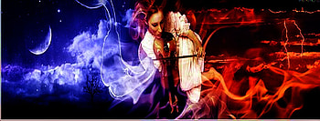 Cold and Hot, night, music, moon, fantasy, fire HD wallpaper