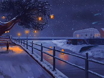 Rivers, Art, Lights, Wood, Tree, Lanterns, Human, Person, Loneliness, Embankment, Quay HD wallpaper