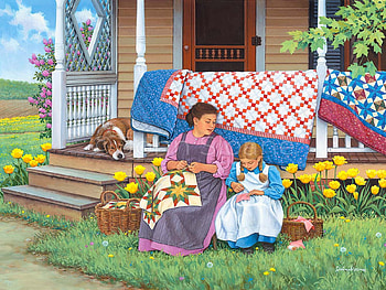 Piece by Piece, flowers, woman, house, painting, garden, child HD wallpaper