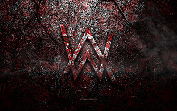 Alan Walker logo, grunge art, Alan Walker stone logo, red stone texture, Alan Walker, grunge stone texture, Alan Walker emblem, Alan Walker 3d logo HD wallpaper