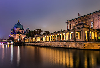 Berlin cathedral and Museum Island, Nighttime beauty, German architecture, Reflective river HD wallpaper